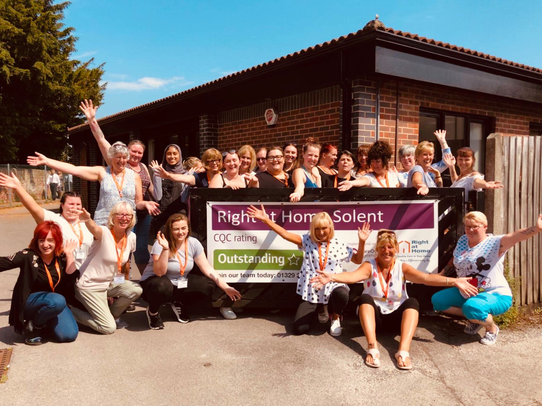 Right at Home Solent Team smiling outside the Fareham Office