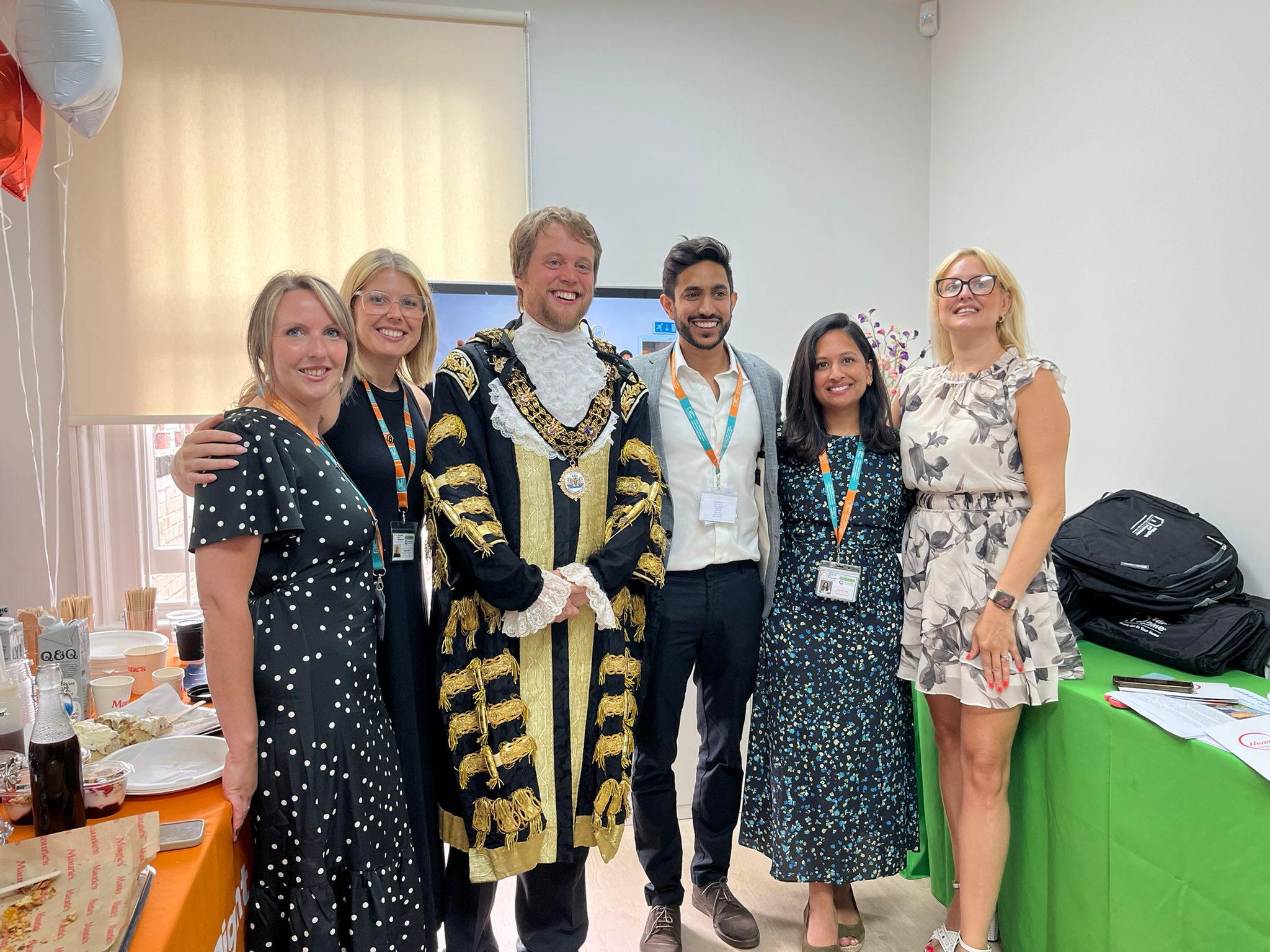 Directors Amy Patel Popat and Kev Popat with Lord Mayor James Baillie, CEO Lucy Campbell, and office staff during the opening of the new Southampton office