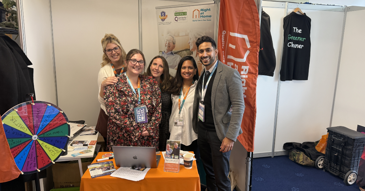 Right at Home Solent leadership team at Hampshire Business Show: Kev and Amy Popat, Leighann Wickers, Yasmin Perrio, and Megan.