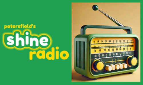 Shine Radio logo with image of old fashioned radio.