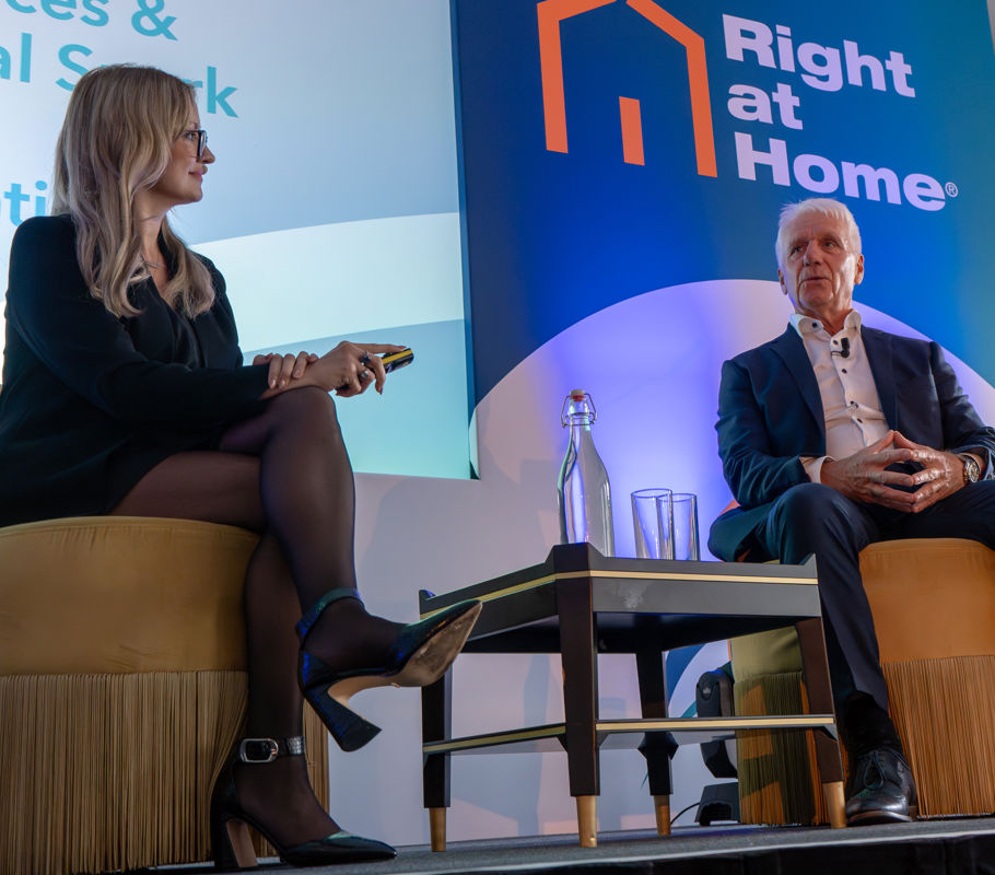 ken deary and lucy campbell discuss career in homecare on stage at conference