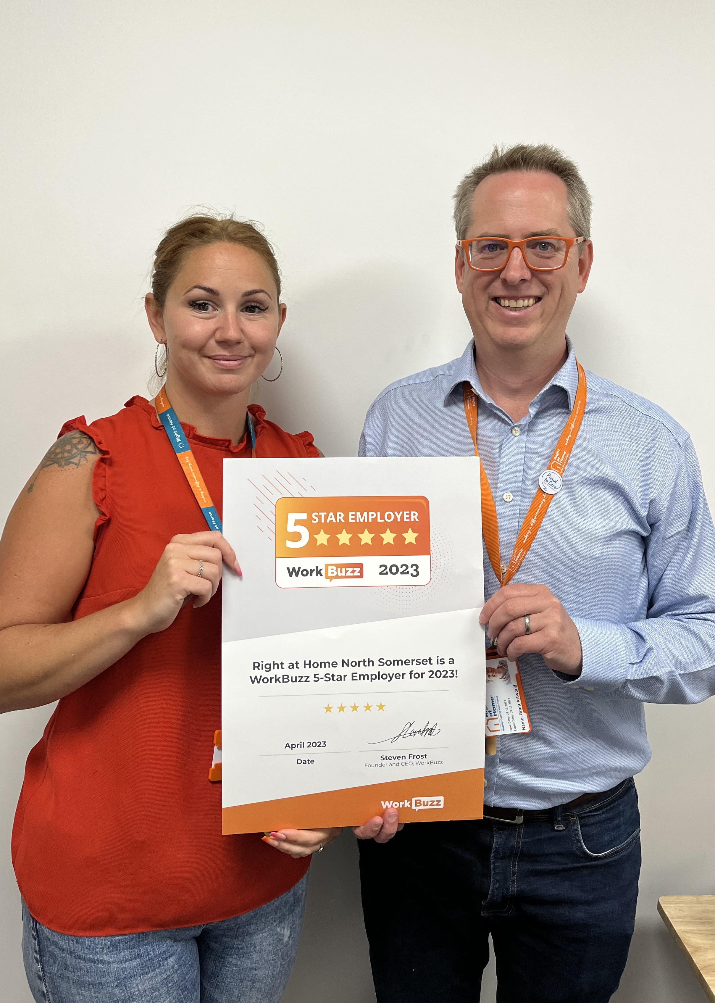 Micala Small (registered manager) and Grant Attwood (Managing Director of Right at Home North Somerset)