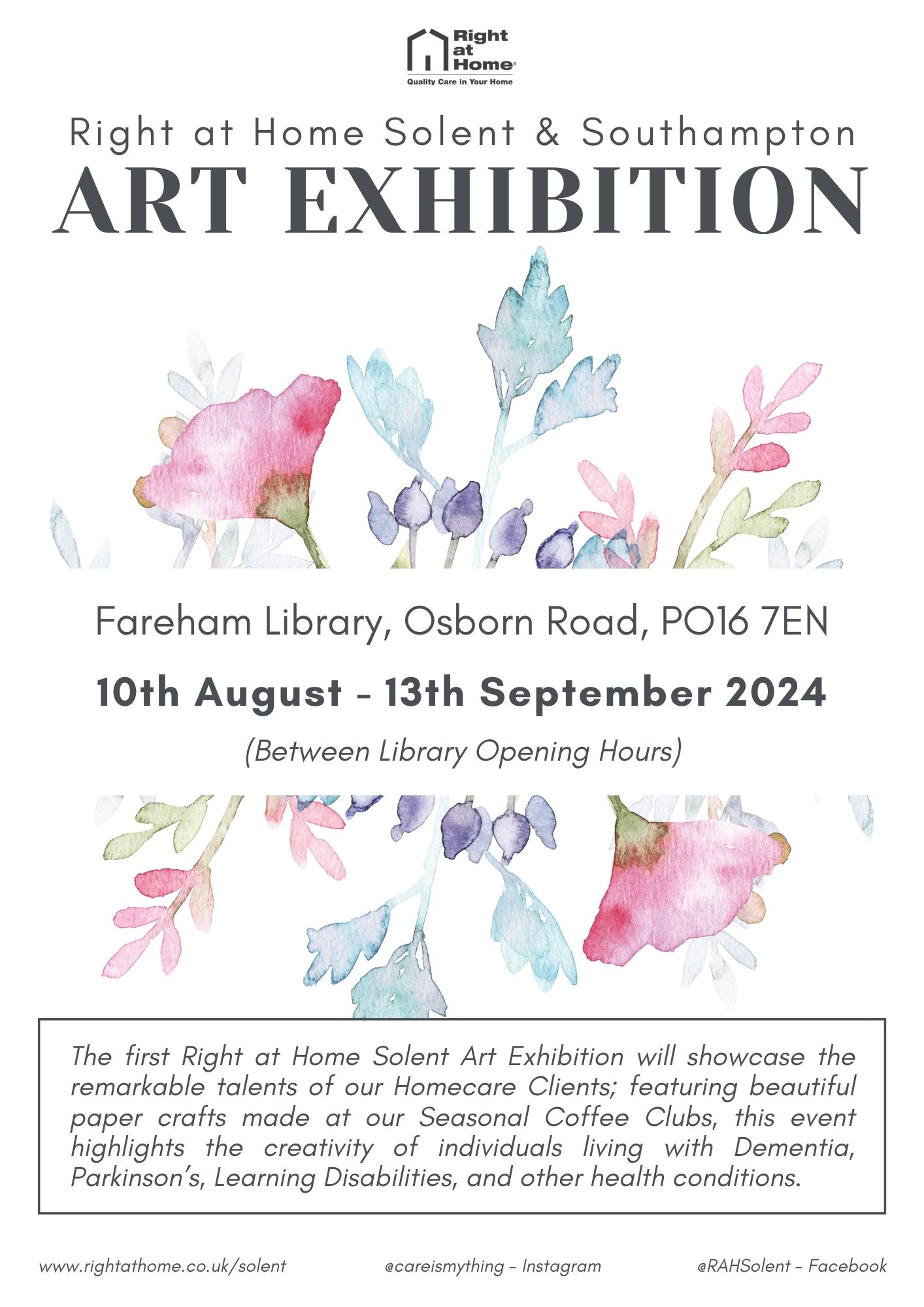 Art Exhibition in Fareham Poster, Hosted by Right at Home Solent