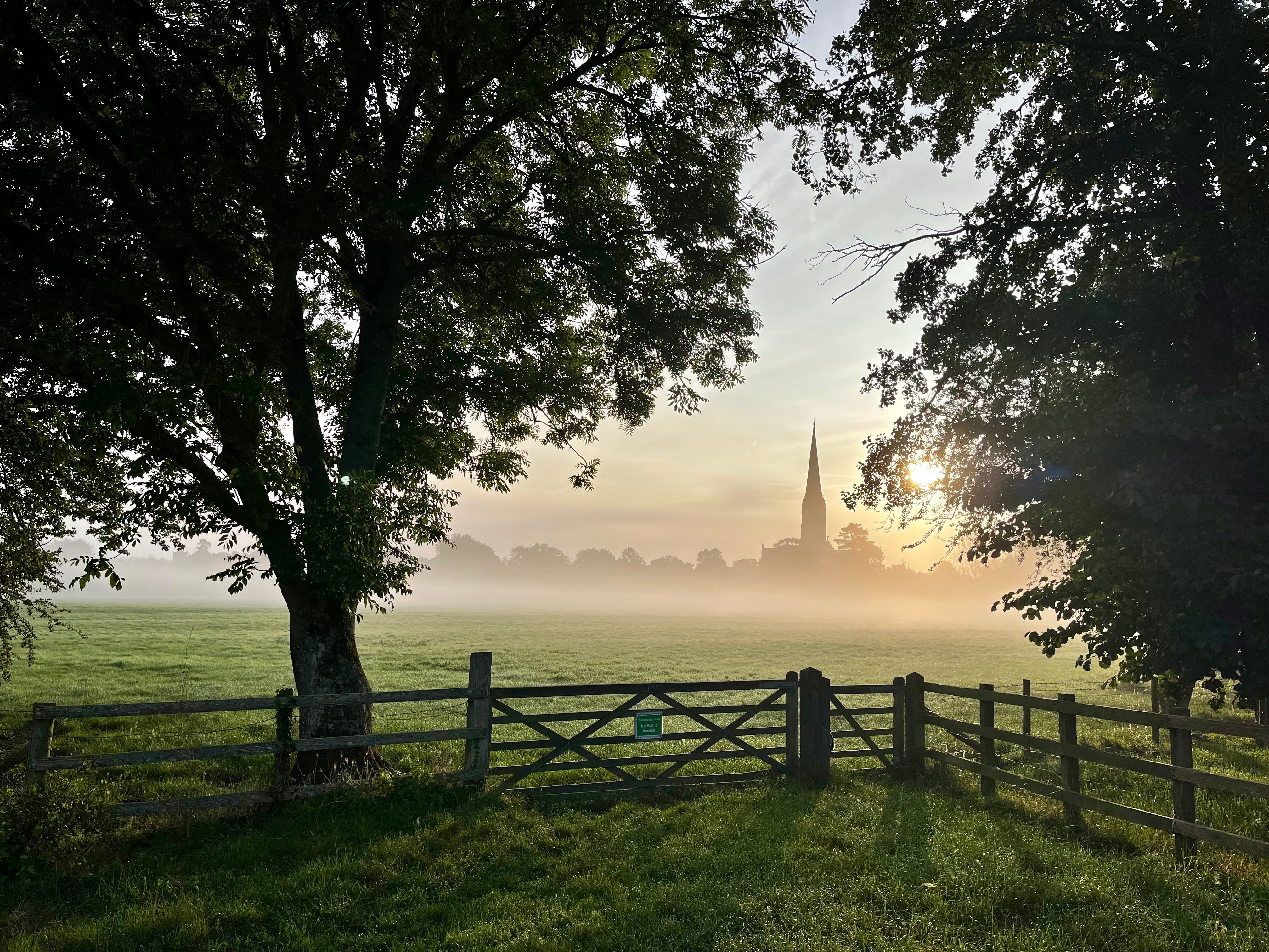 Countryside view of Salisbury Cathedral.